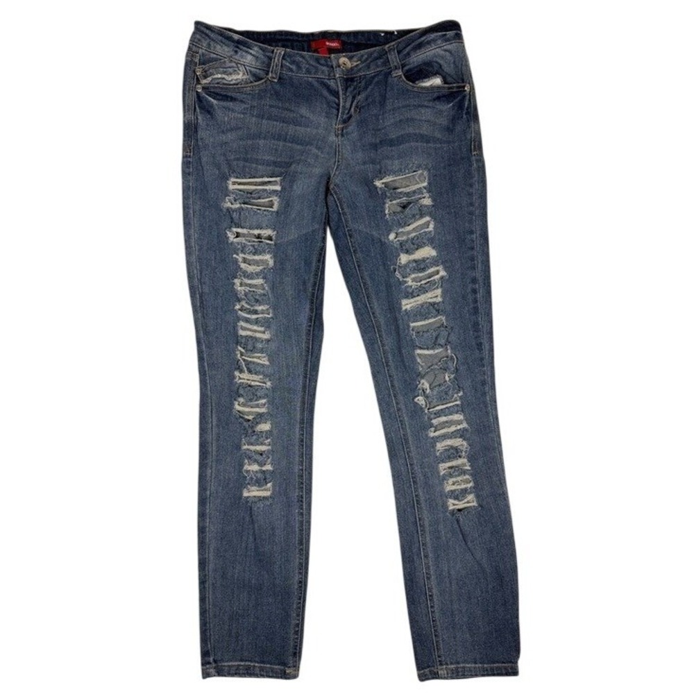 Bongo Womens Distressed‎ Skinny Jeans Medium Wash Shredded Ripped Blue Size 7/8
